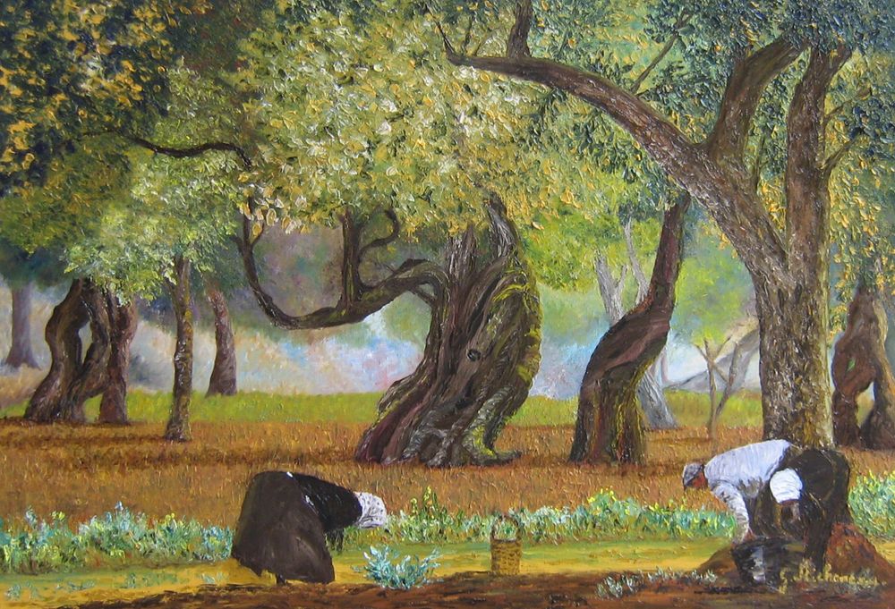 La cueillette size 73x50 cm by Gyslaine Pachet Micheneau