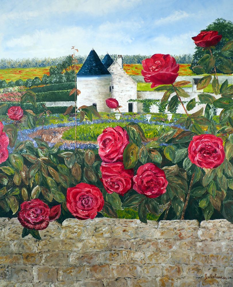 Roses champêtres- Size 100x81 cm by Gyslaine Pachet Micheneau
